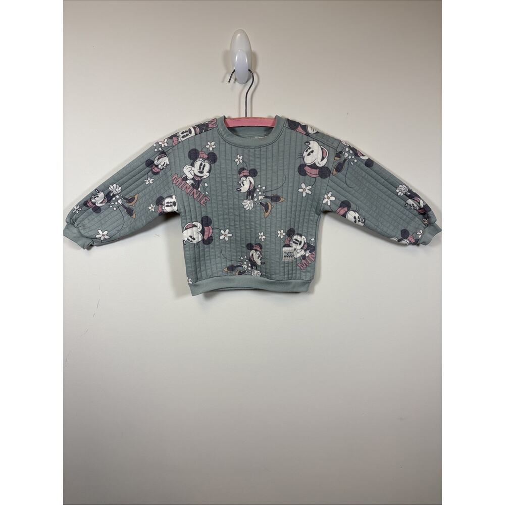Disney Minnie Mouse Quilted Sweatshirt Top Sage Green Floral 5T